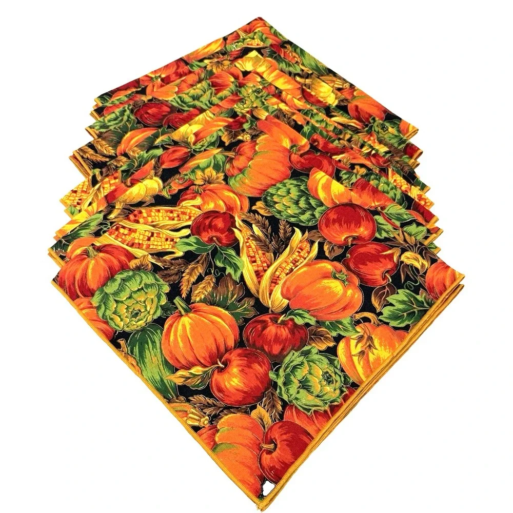 Thanksgiving or Fall Country Harvest Cloth Table Napkins Lot of 10 NEW